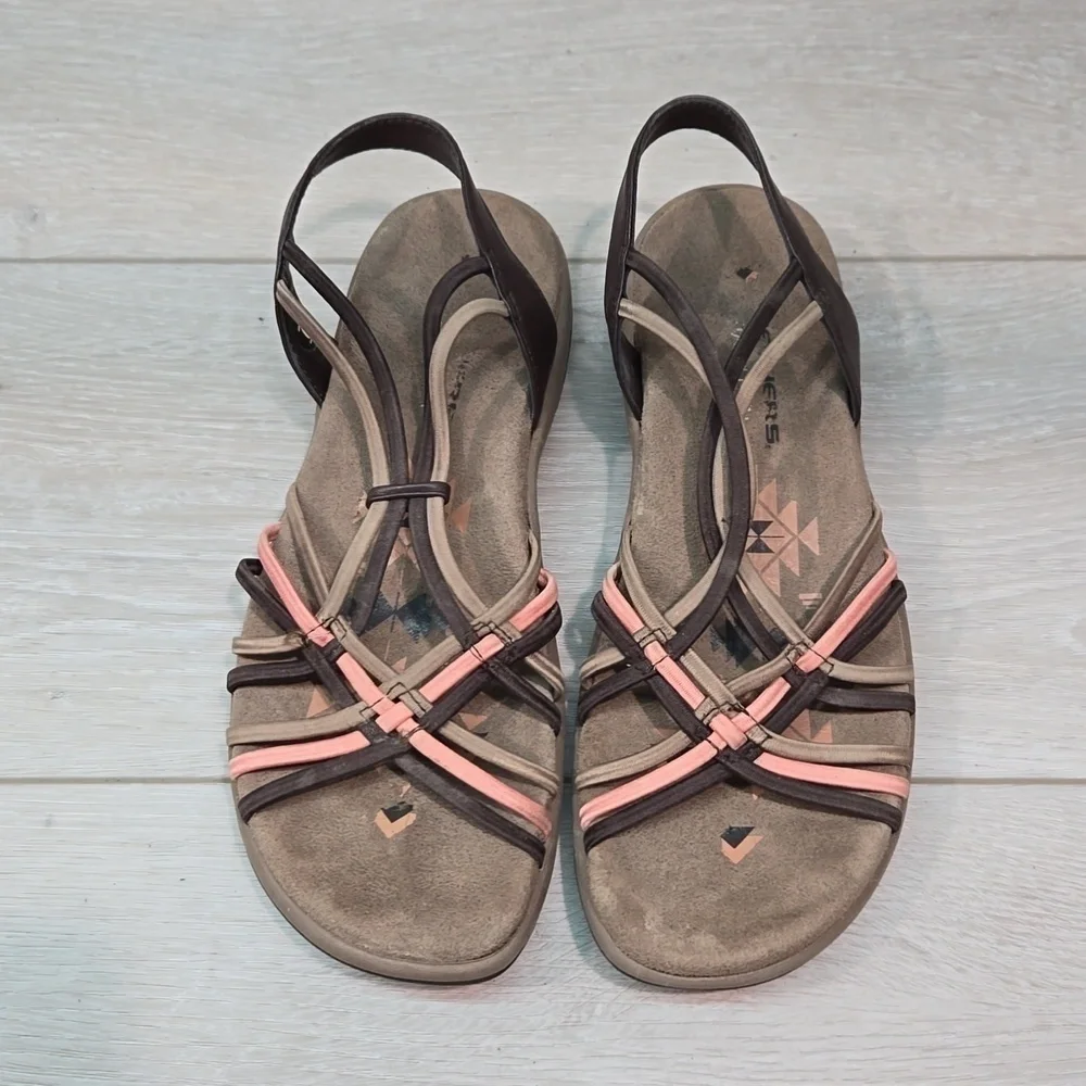 Skechers Womens Memory Foam Reggae Strappy Sandals Slide Flats shoes sz 7